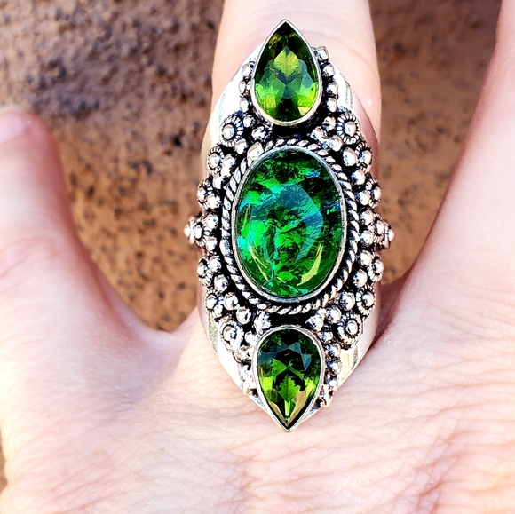 New Triplet Opal & Peridot 925 Silver Statement Ring. - Picture 12 of 15